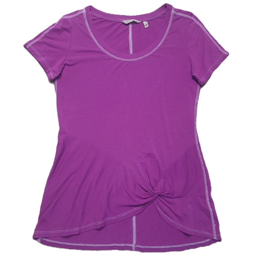 Athleta Front Knot Tunic Top Womens S Purple Short Sleeve Workout Yoga